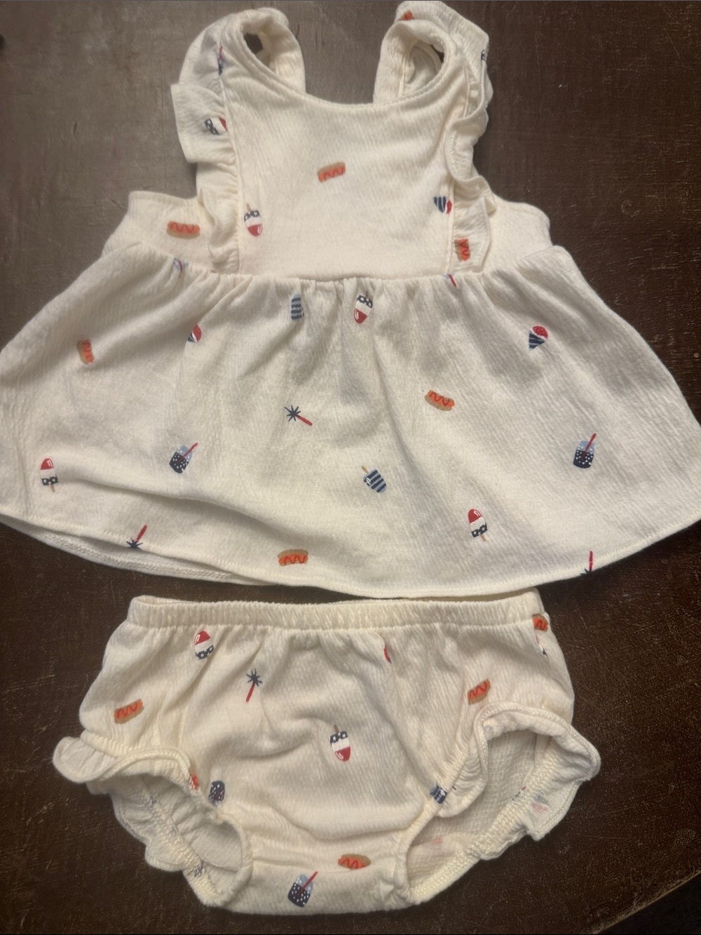 Carter's Cream Baby Tank Dress and Bloomers with Red & Blue Print